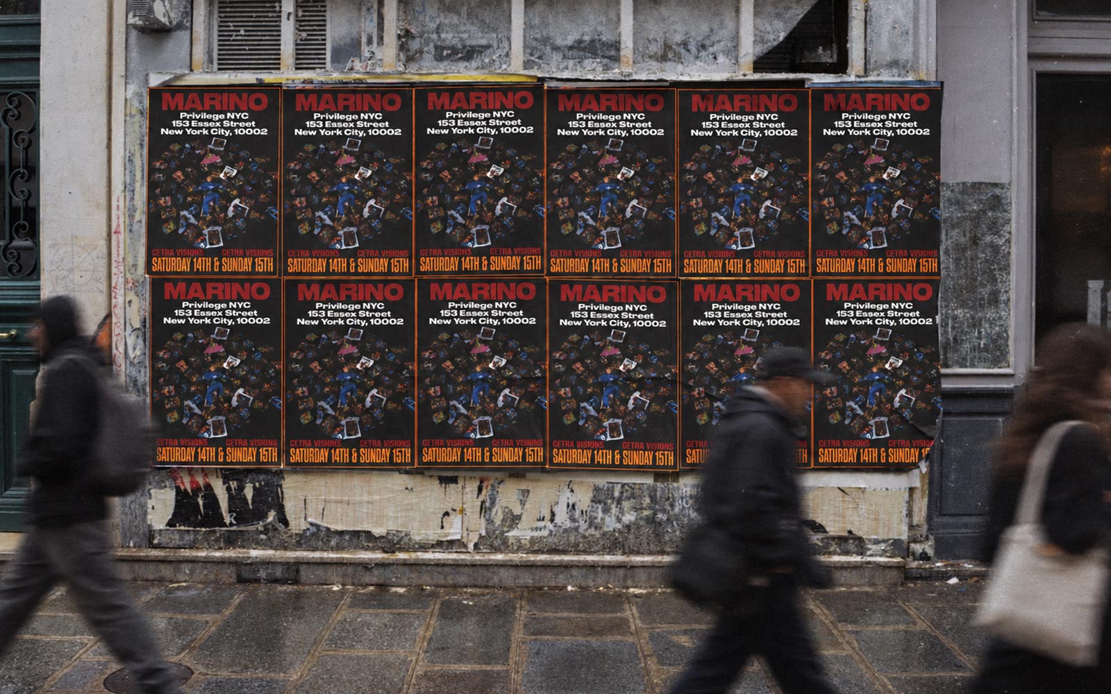 Wheatpasting Miami - wild posting campaign installation for Marino at Privilege nightclub